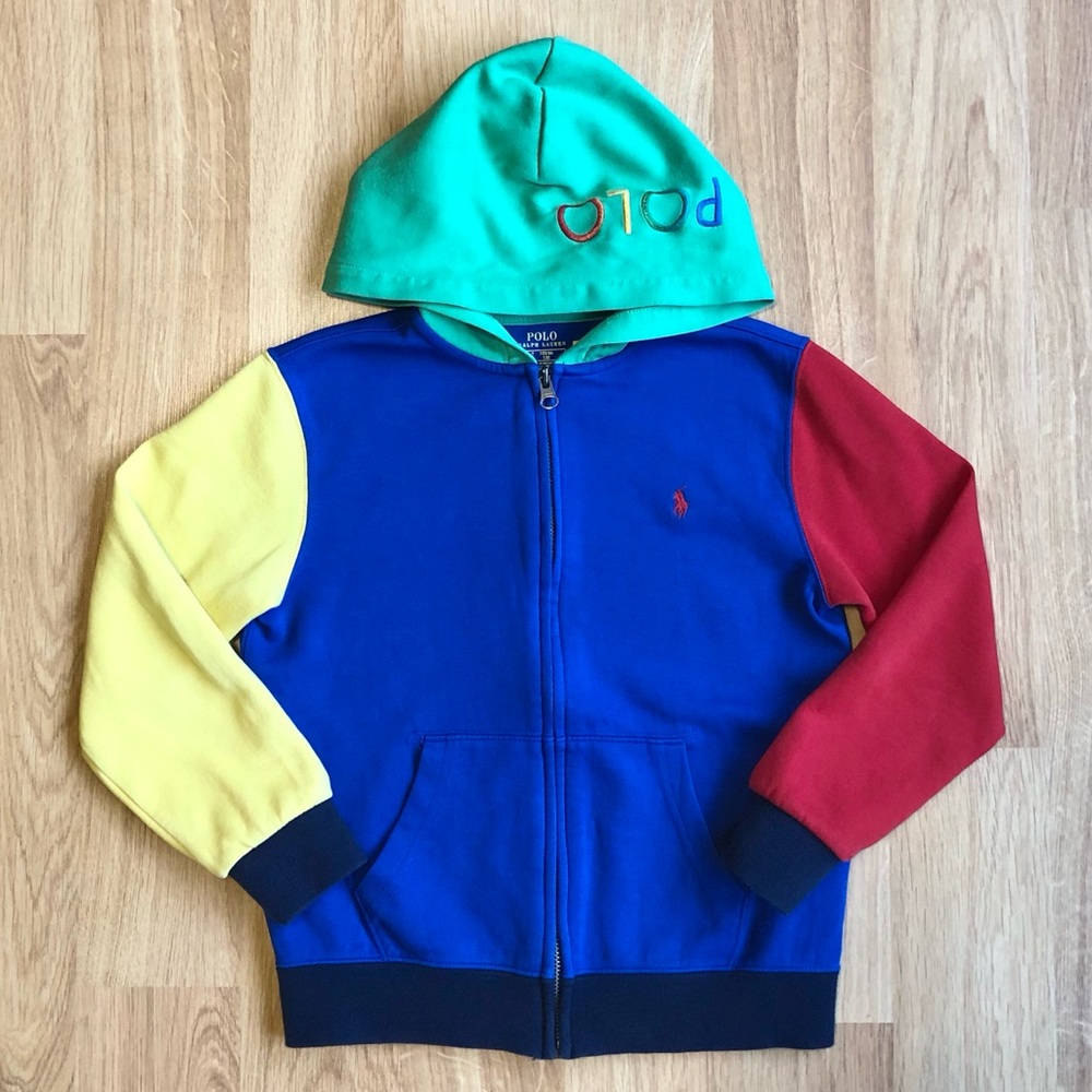 EUC Ralph Lauren Boy Sweatshirt, Hooded Zip-Up-Colorblock